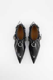 1309SR Low boots / botte  en cuir noir avec anneaux et boucles créateur Italie