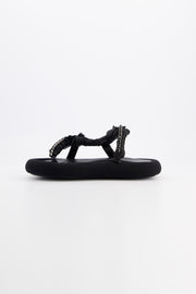 1309SR mule/sandale recyclé en cuir noir brodé à la main artisanale créateur