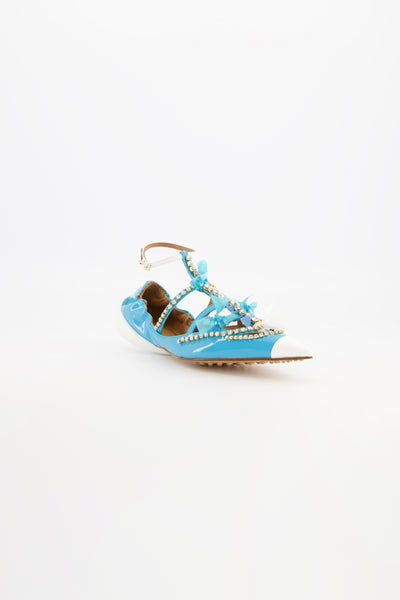 1309SR ballerine à bride en cuir bleu ruban recyclé artisanale créateur