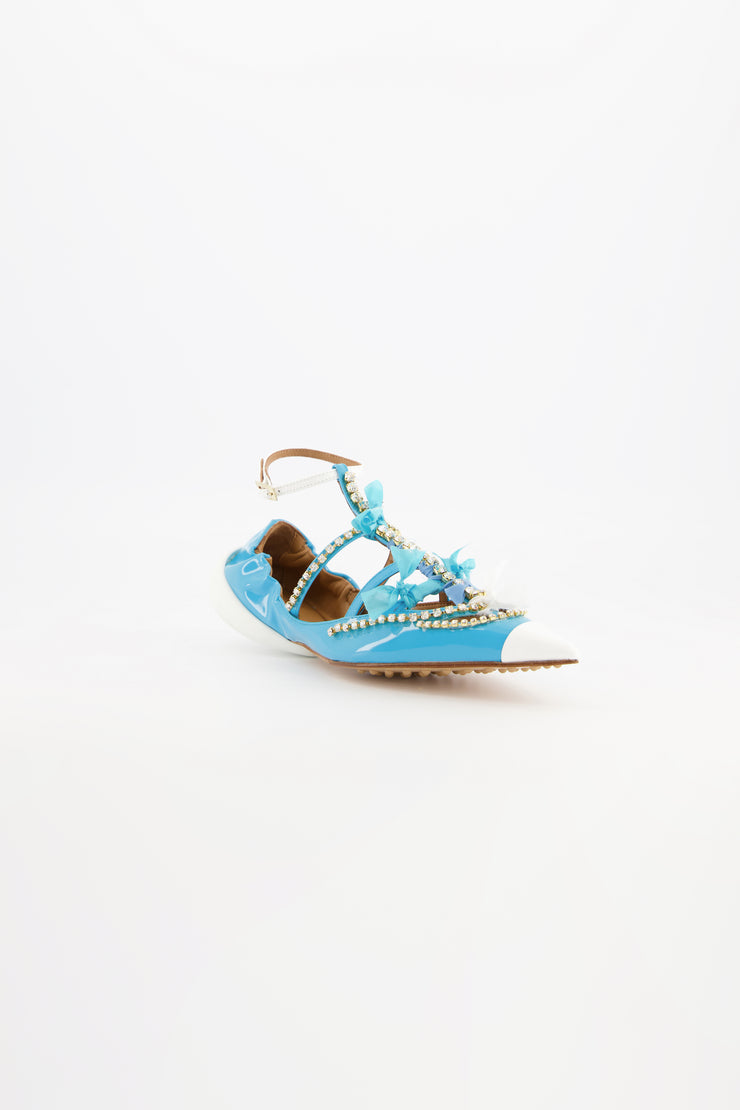 1309SR ballerine à bride en cuir bleu ruban recyclé artisanale créateur